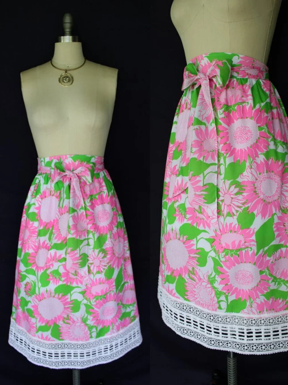 The Lilly Pulitzer vintage midi crochet lace dress skirt sunflowers pink green - Picture 1 of 10